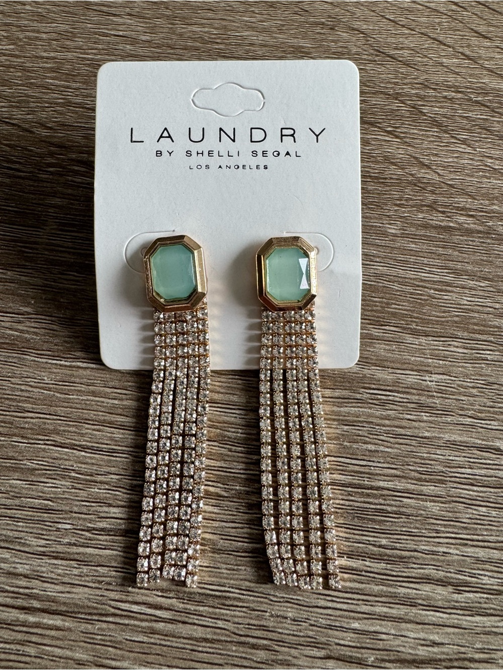 Laundry By Shelli Segal Gold & Mint Drop Crystal Tassel Earrings
